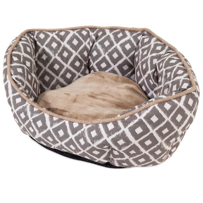 Padded dog kennel cushion-SnooZZy IKAT Clamshell Bed - Gray