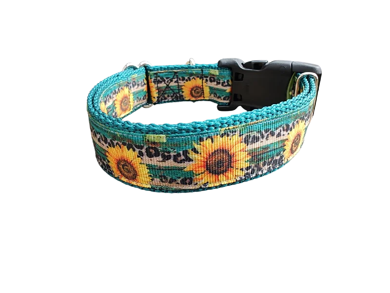 Checkered pet neck scarf-Sunflower and Leopard Print Nylon Dog Collar