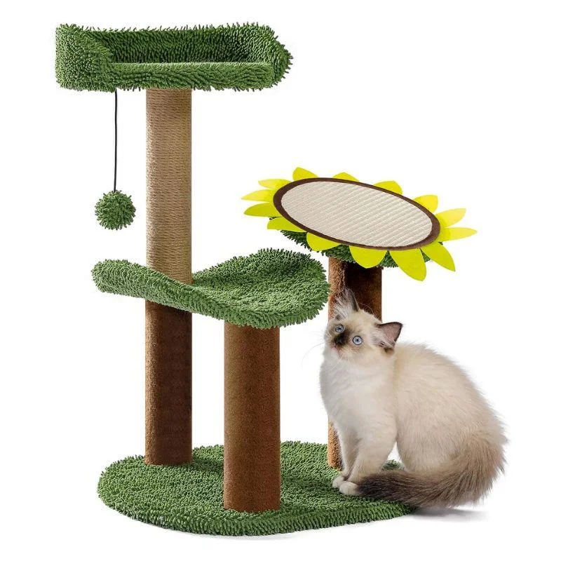 Mesh pet chest sling-Sunflower Cat Tower with Plush Perch for Small Kittens