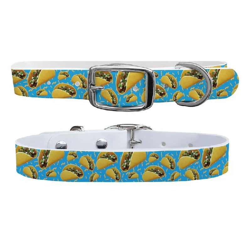 Zippered cat transport bag-Tacos Blue Dog Collar With Silver Buckle