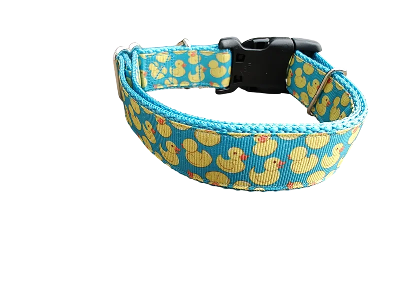 Insulated pet water bottle-Teal Rubber Duckies Nylon Dog Collar