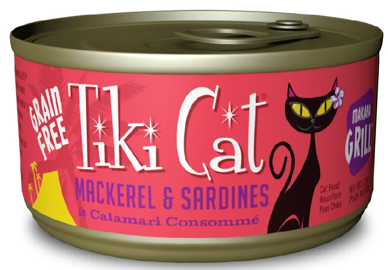 Wide-base cat food bowl-Tiki Cat Makaha Grill Grain Free Mackrel And Sardine In Calamari Consomme Canned Cat Food