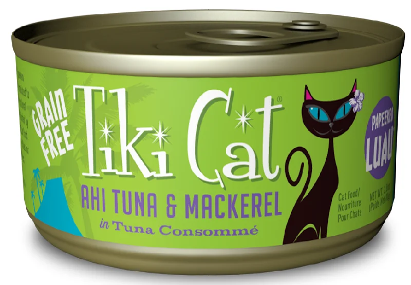 Hooded dog rain jacket-Tiki Cat Papeekeo Luau Grain Free Ahi Tuna And Mackrel In Tuna Consomme  Canned Cat Food