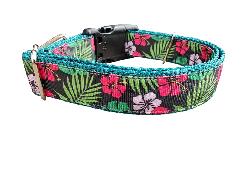 Matte ceramic pet dish-Tropical Flowers Nylon Dog Collar