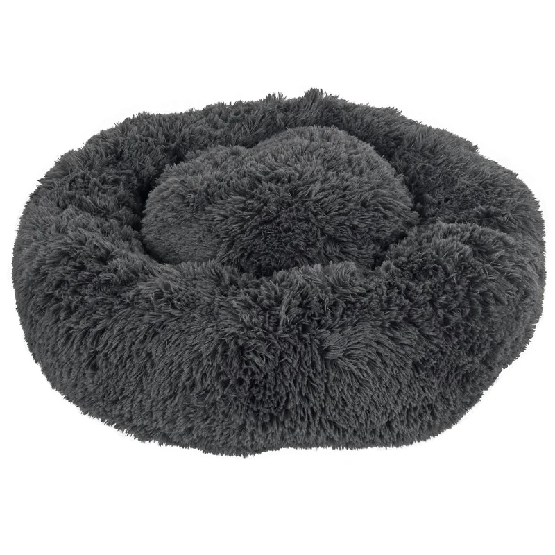 Quilted pet hanging bed-Ultra Soft Donut Pet Bed Calming Plush Dog Cat Nest Pillow Grey