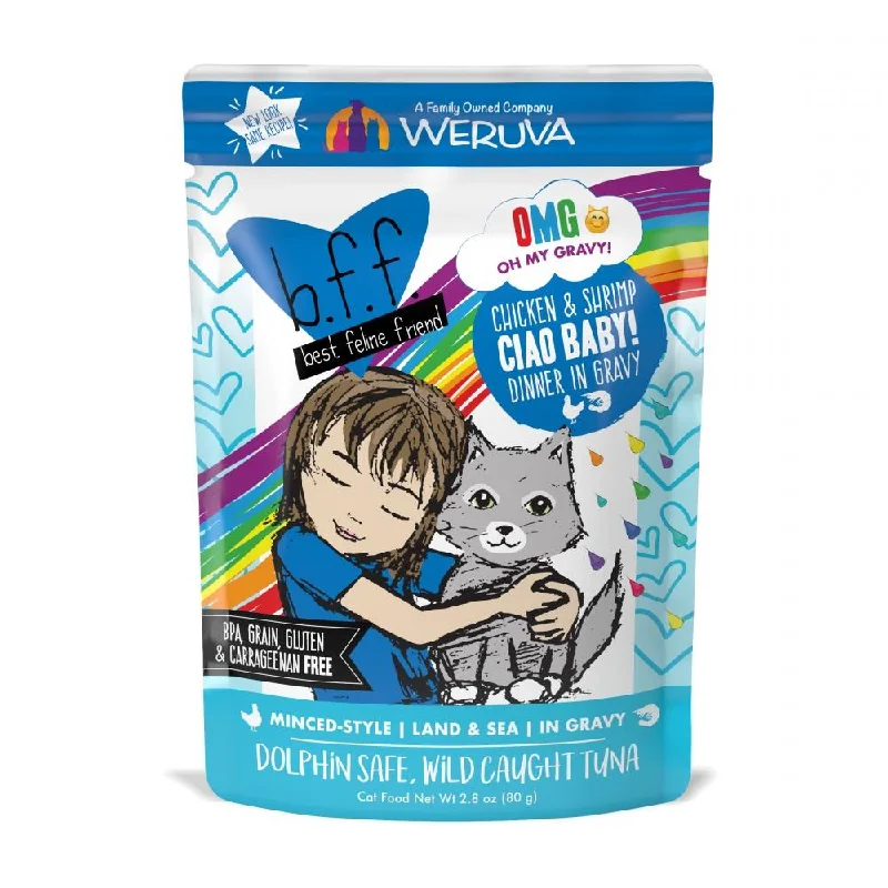 Travel-size dog grooming pack-Weruva BFF Oh My Gravy Ciao Baby Grain Free Chicken and Shrimp in Gravy Cat Food Pouches