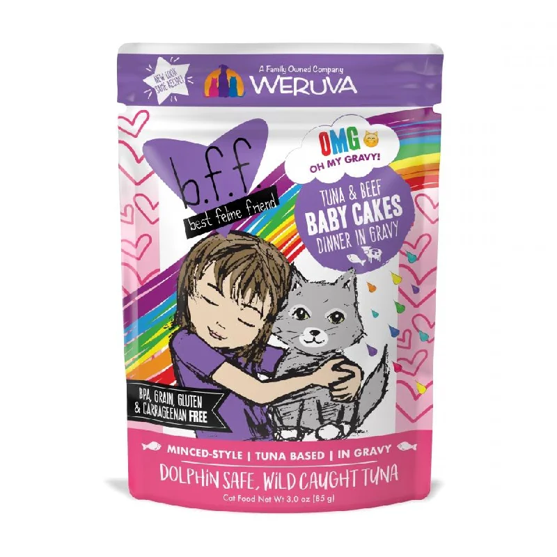 Herbal pet breath gel-Weruva BFF Tuna & Beef Baby Cakes Recipe Pouches Wet Cat Food