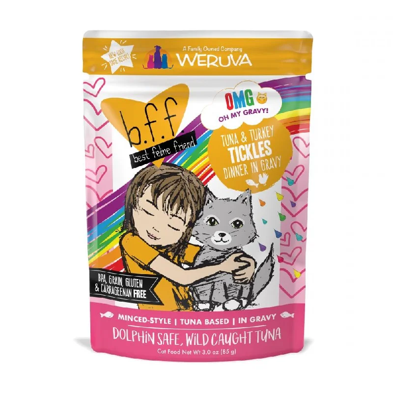 Striped puppy hiking leash-Weruva BFF Tuna & Turkey Tickles Recipe Pouches Wet Cat Food