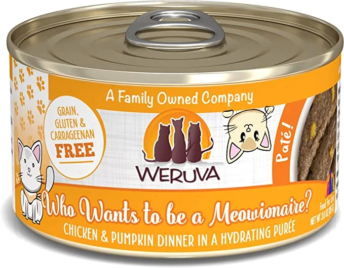 Vacuum-seal pet food jar-Weruva Classic Cat Paté, Who Wants to be a Meowionaire? with Chicken & Pumpkin, 3oz