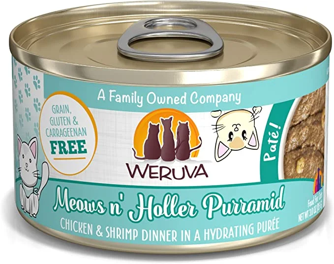 Leak-proof dog water cup-Weruva Classic Cat Paté, Meows n' Holler PurrAmid with Chicken & Shrimp, 3oz