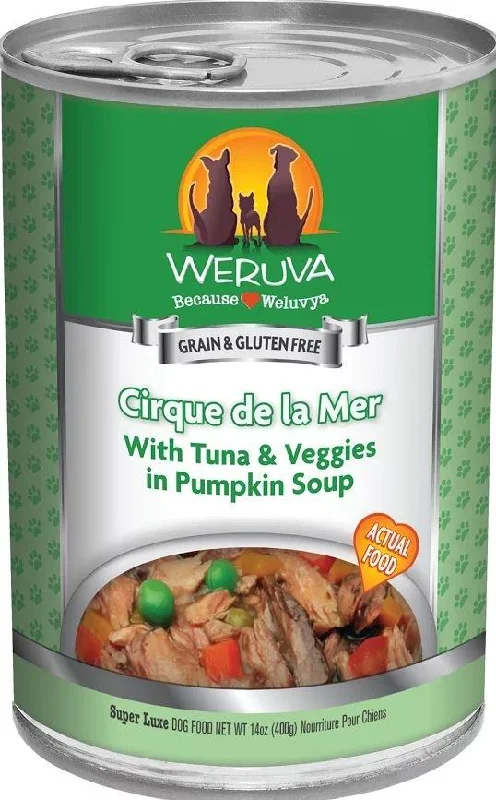 Antibacterial paw washer-Weruva Cirque de la Mer with Tuna and Veggies in Pumkin Soup Canned Dog Food (14-oz, single can)