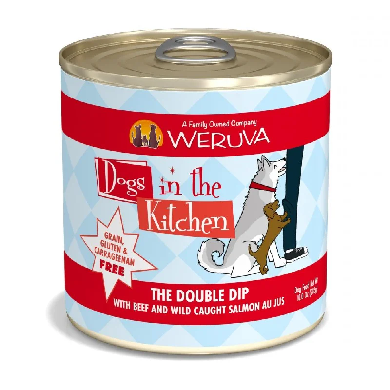 Neon dog rain coat-Weruva Dogs in the Kitchen The Double Dip Grain Free Beef and Salmon Canned Dog Food (10 oz, single can)