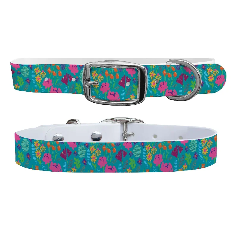 Fitted pet hammock liner-Wildflowers Dog Collar With Silver Buckle