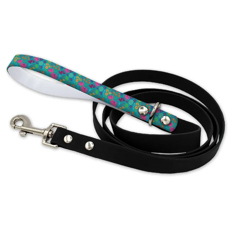 Textured puppy chew ring-Wildflowers Waterproof Leash With Silver Snap Hook