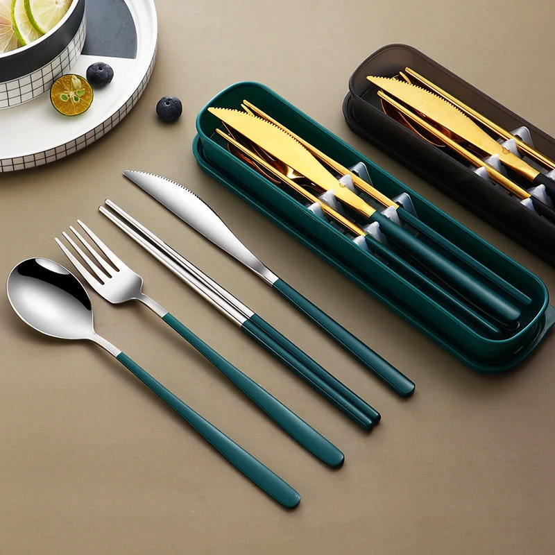 Soft rabbit walking harness-304 Dinnerware Set Flatware Kitchen Accessories Camping Travel Sets Gold Knife Fork Spoon Portable Cutlery Sets With Case