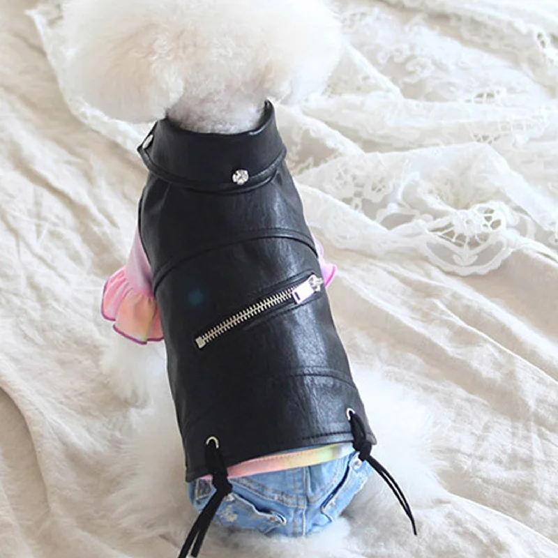 Plush puppy chew bone-Biker Dog Jacket: Black