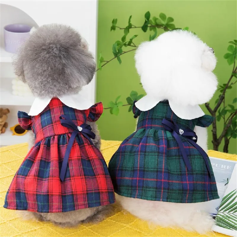 Tilted cat water bowl-Elegant Plaid Dog Dress - Perfect for Special Occasions