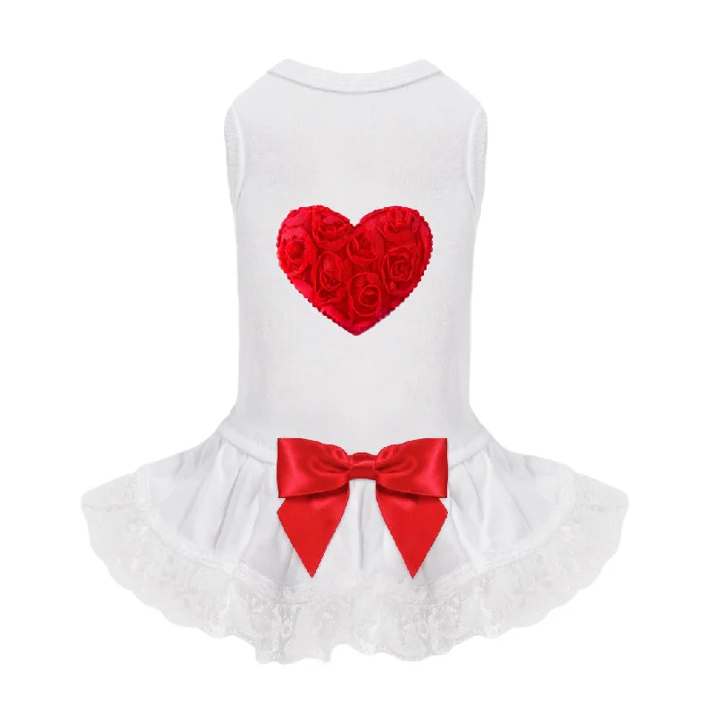 Dual-bristle pet brush-Lacey Puff Heart Dog Dress: Red