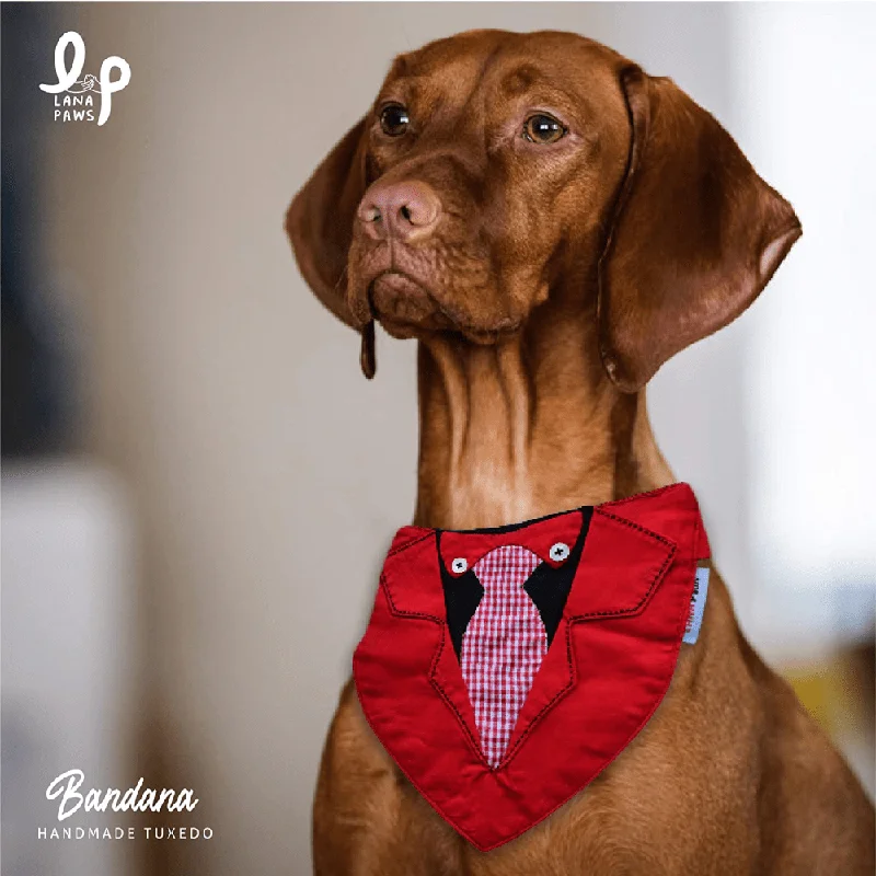 Lavender-scented waste bags-Lana Paws Applique Work Tuxedo Adjustable Bandana for Dogs (Red)