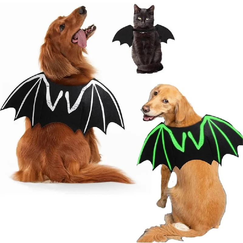 Expandable pet play pipe-Luminous Skull Bat Wings Halloween Dog Costume | Pet Role Playing Props