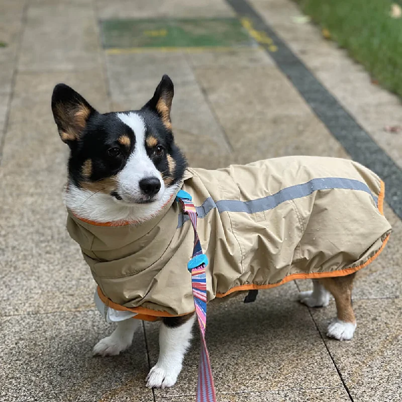 Portable pet fence panel-Outdoor Lightweight Waterproof Dog Raincoat with Reflective Strip Hoodie