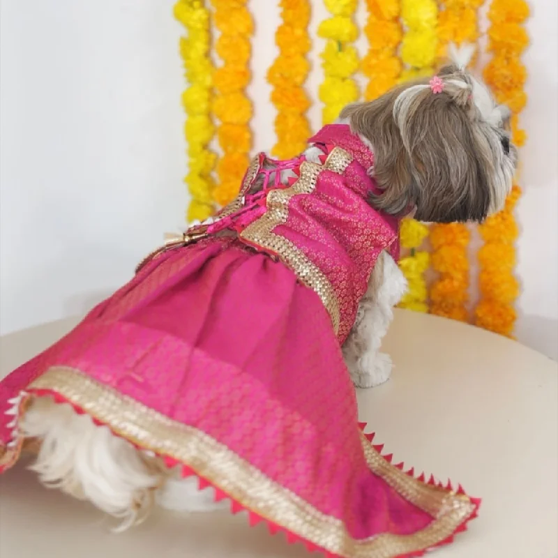 Fitted pet hammock liner-Pawgypets Brocade Lehenga for Dogs and Cats (Pink)